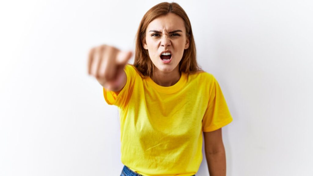 angry woman pointing and yelling