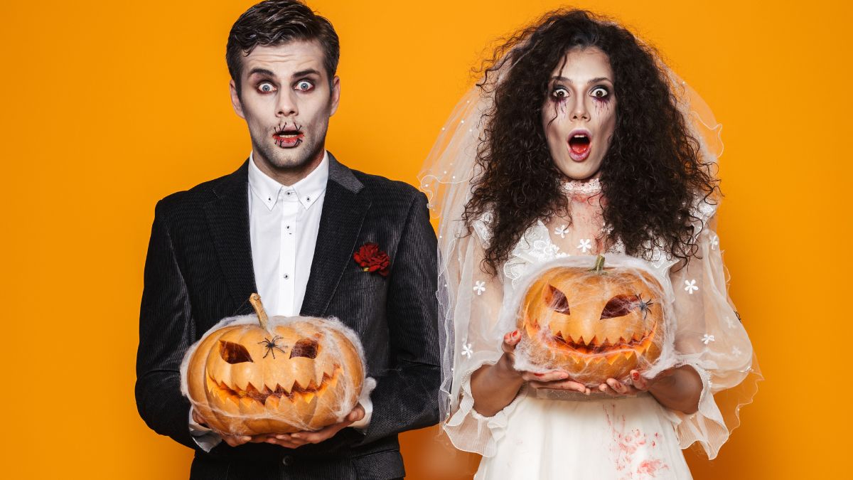 couple dressed up for halloween, dead bride and dead groom