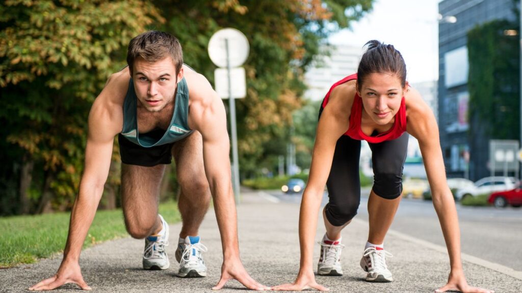 Man and Women Getting Ready to Race