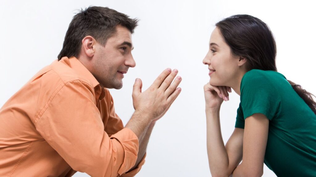 Open Communication couple sitting and communicating