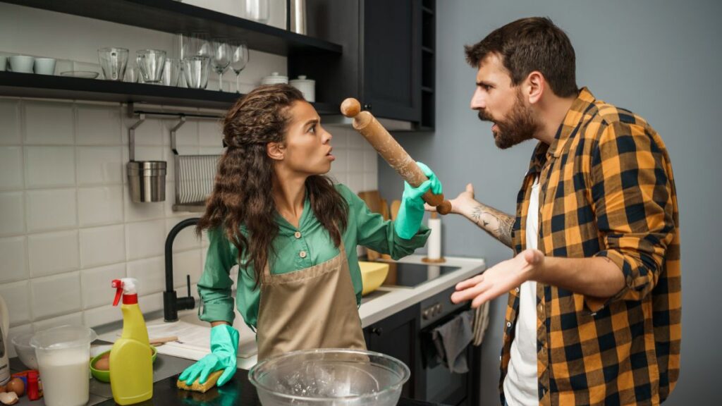 Woman and Man Doing Dishes