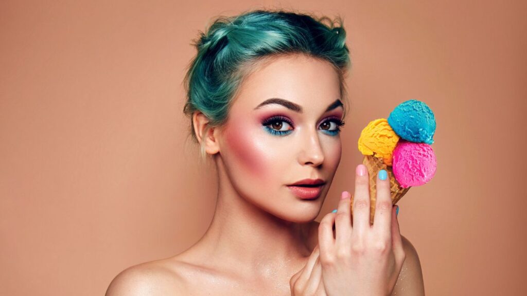 woman posing with blue hair