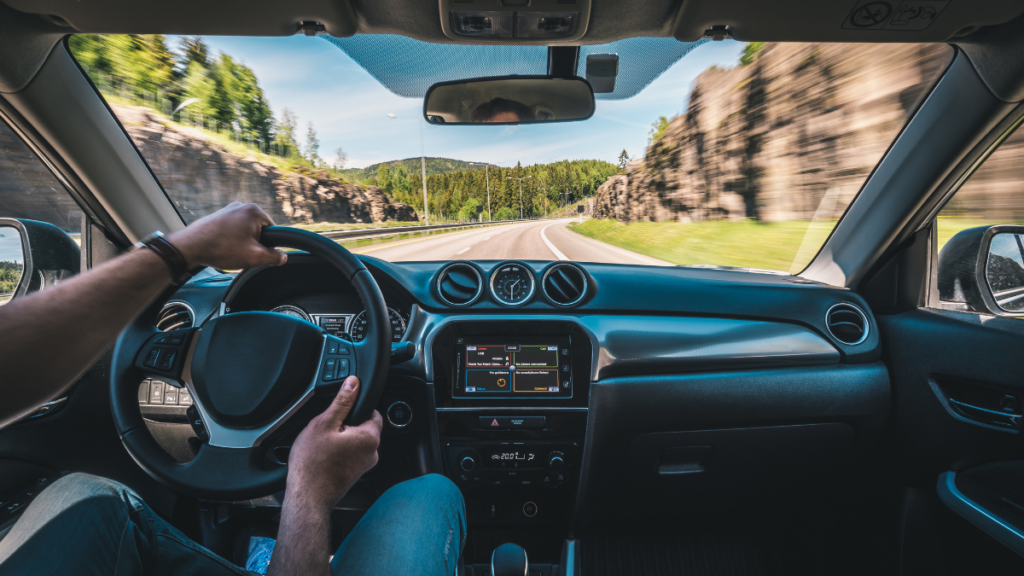 Driving car up a mountain