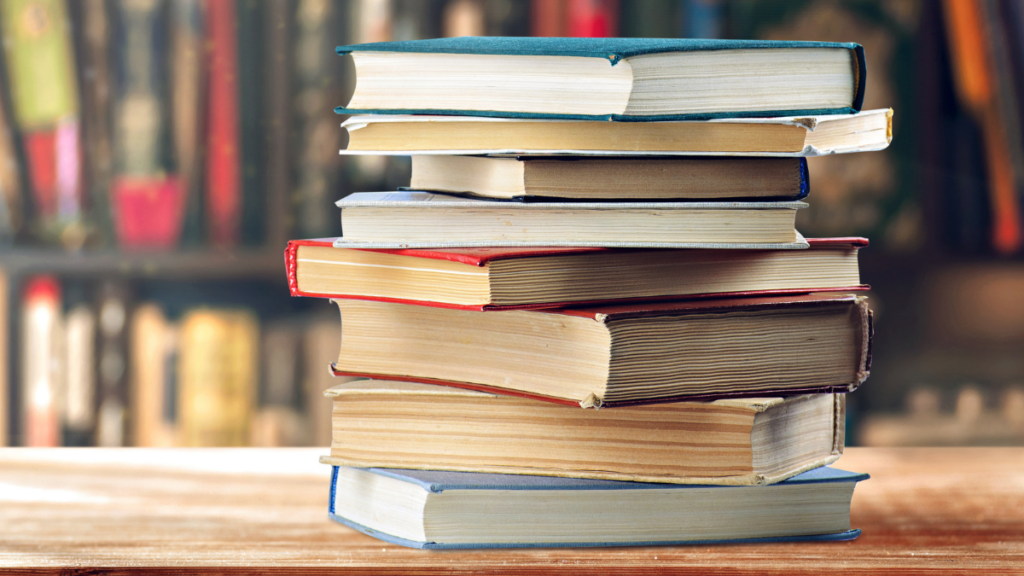 Books on wooden table