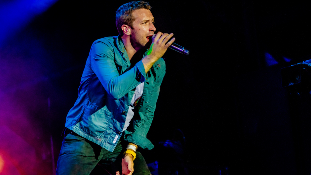 Coldplay singer on stage