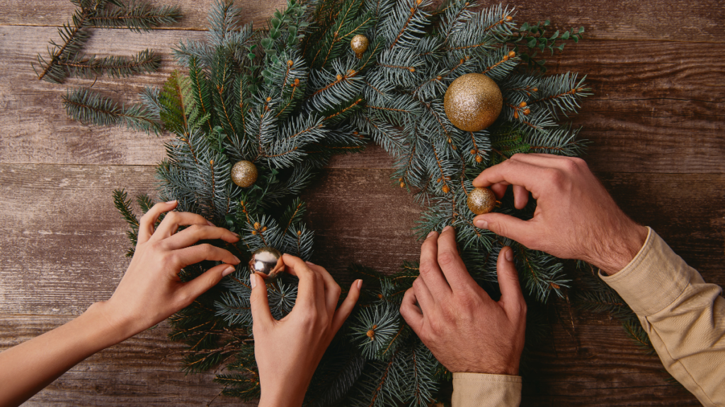 couple creating a wreath