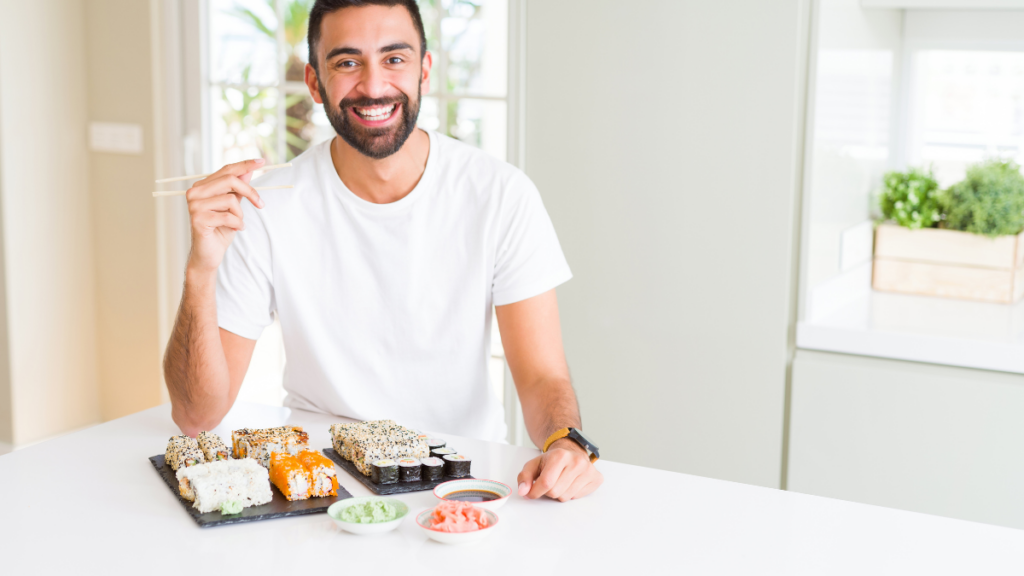 Man Eating Sushi Food 