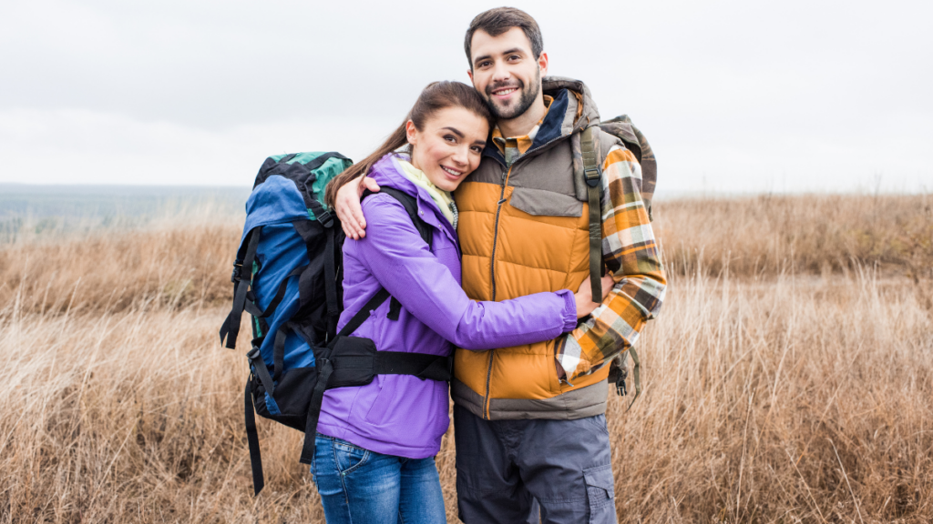 Tall Man Hiking Outdoors Woman