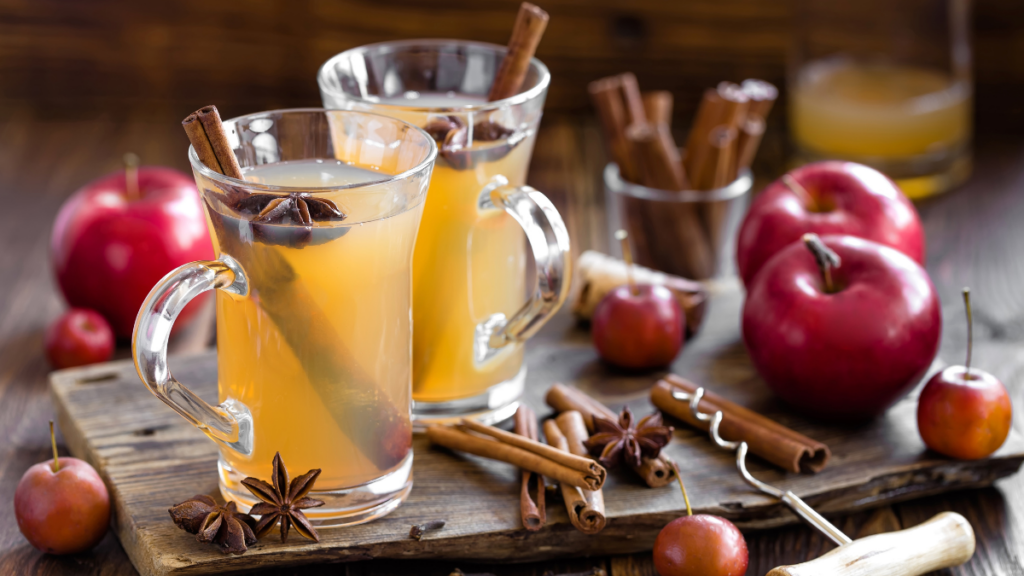 two cups of cider with apples