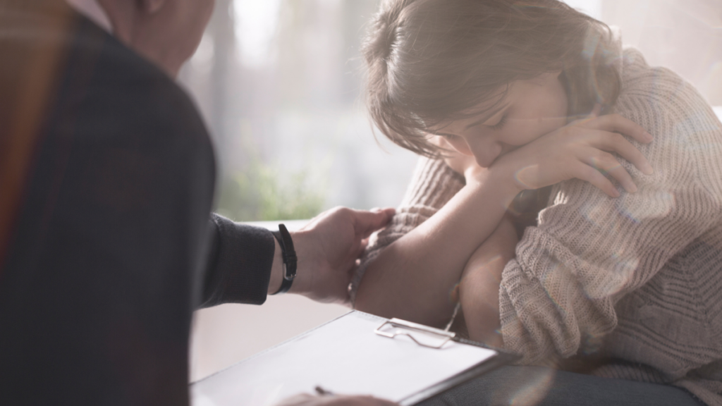 woman crying and man