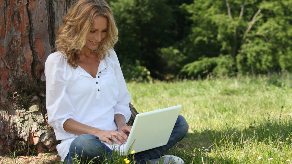 Woman Outdoors Computer